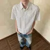 Atuendo Juvenil Estilo Sal: Camisa de Manga Corta a Rayas para Hombre, Chaqueta Camisa de Verano Estilo Retro Japonés Holgado y Perezoso