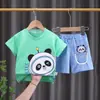 Traje de Verano para Niños Elegante Guapo de Moda Dos Piezas Bebé Verano Dibujos Animados Cuello Redondo Casual Moderno