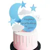 Decoração de Bolo da Lua Estrelas Aniversário Nuvens Bolo de Aniversário Bolo Lua Festa Cenário de Desenho Animado Arranjo Bandeira