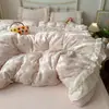 Conjunto de quatro peças em veludo de leite coração de menina grau A, capa de edredom de flanela com renda, lençol de cama, fleece de coral, roupa de cama quente para outono e inverno, 1,8 metros