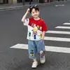 Conjunto de Verano para Niños: Conjunto de Mezclilla de Manga Corta, Elegante Conjunto Casual de Dos Piezas para Niños, Ropa de Bebé para Niños