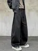 Pantalones casuales de pierna recta estilo japonés para hombre, moda urbana de moda con diseño de patchwork lavado estilo americano, color liso y corte de pierna curva