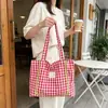 Bolso de hombro a cuadros nuevo, elegante y versátil, bolso de mano de lona ligero de gran capacidad para estudiantes universitarios, bolso para el trabajo para mujeres