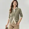 Cárdigan de punto de cachemira con cuello polo para mujer, elegante y versátil, efecto adelgazante, con cuello de solapa, perfecto para otoño e invierno, prenda de abrigo suave y cómoda