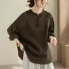 Nueva blusa de otoño para mujer, estilo suelto, cuello alto, moderna, de algodón y lino, manga larga, relajada