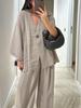 2026 Sitio Web de Moda Independiente Europeo y Americano Nuevo Moda Transfronteriza Conjunto Casual de Top Holgado con Cuello en V y Pantalones de Pierna Ancha para Mujer