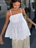 Moda Nueva Primavera y Verano Versátil Algodón Puro Rayas Dobladillo con Volantes Camisola Superior, Estilo Perezoso Casual Holgado Cintura Alta Superior