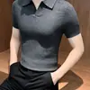 Camisa Polo de Manga Corta con Cuello en V de Color Sólido para Mujer, Camiseta de Punto Fina Estilo Coreano de Manga Media para Verano, Tendencia