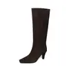 Botas femininas de salto alto acima do joelho em couro bovino, novo estilo outono e inverno, bico quadrado, versão coreana