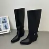 Botas largas negras para mujer, nuevas botas de tacón alto versátiles de verano 2026, botas de montar de tubo alto con tacón grueso adelgazantes