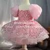 Vestido para Niña de Un Año para Otoño 2025 Vestido de Princesa con Lentejuelas Disfraz para Espectáculo Transfronterizo Rosa