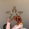Pinza para el pelo de garra mediana con estampado de leopardo retro de cinco puntas Pinza para el pelo para recogido parcial en la parte posterior de la cabeza Pinza para el pelo de lujo ligero y alta gama Accesorios para el pelo versátiles