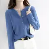 Comércio eletrónico transfronteiras: Nova coleção de primavera e outono de cardigãs redondos femininos, malhas de manga longa, peças de outer wear versáteis e que afinam o corpo, estilo coreano