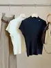 Camiseta de punto para mujer estilo coreano con cuello alto, hilo plateado texturizado, manga corta, para principios de otoño, corte ajustado, acanalada, top básico reductor de edad