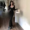 2026 Nuevo Estilo Americano Deseo Puro Chica Caliente Sexy Vestido de Manga Larga sin Hombros, Diseño Único, Vestido Bodycon Ajustado para Mujer