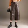 Calça de couro PU de perna larga para mulheres, novo estilo outono e inverno de 2026, calça cropped de cintura alta afunilada, calça casual solta e com caimento