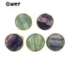 WT-R511 nuevo súper hermoso azul verde fluorita natural degradado piedra redonda chapado en oro de 18 quilates anillo ajustable para mujer