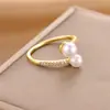 Anillo abierto de lujo con perla y circonita, personalizado, de alta gama, estilo coreano, con diseño de nicho transfronterizo, para mujer.