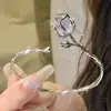 Dê Rosas em Nome do Amor~Pulseira Aberta de Rosa Vermelha Doce, Pulseira Espinhosa Elegante e Simples