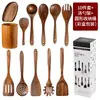 Juego de espátulas de teca para cocinar, espátula de madera de acacia con mango largo, espátula para sartenes antiadherentes, cucharón de sopa de madera, vajilla, utensilios de cocina