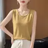 Toque Suave e Fresco Gola Redonda Alças Finas Regata Feminina Solta Casual Alças Largas Roupa de Verão Leve Sem Mangas Camada Interna T