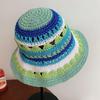 Sombrero de paja tejido con recortes y bloques de color francés para mujer, ideal para vacaciones en la playa, con protección solar y ala ancha, ideal para pescador.
