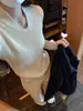 [Andy Velvet Wash] Conjunto estilo coreano: Suéter de punto de manga larga con cuello en V de color albaricoque, corte ajustado, estilo corto, para mujer, otoño/invierno