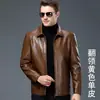 Liquidação Jaqueta de Couro Masculina Haining para Meia-Idade Textura Genuína de Pele de Ovelha Casaco Jaqueta de Couro para Pai de Meia-Idade