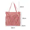 Bolsa de Lona Listrada Feminina, Bolsa Tote de Lona de Grande Capacidade, Bolsa de Mão Simples e Fresca, Moderna e Versátil