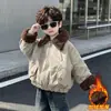 Conjunto Estilo Coreano para Niños Más Terciopelo Engrosado Solapa Chaqueta de Trabajo Casual Tendencia Marca Gama Alta Cumpleaños Moderno Gama Alta