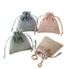 Bolsa de terciopelo con cordón para joyería y empaque de regalos, con logotipo estampado en dorado, personalizable