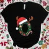 Camiseta Navideña para Mujer con Gráfico de Letra A-Z, Estampado de Letra de Papá Noel, Top Casual para Fiesta Navideña