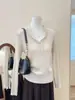 Suéter de Punto Canalé Color Marrón Té con Cuello Solapa Larga para Mujer Estilo Old Money, Precioso y Adelgazante Top Holgado para Otoño