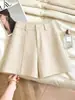 Terno de Lã Cinza de Alta Qualidade Shorts de Perna Larga Feminino Outono/Inverno Roupa Exterior Petite Cintura Alta Linha A Camada Base Calças Bootcut