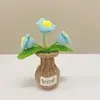 Planta em vaso de crochê artesanal transfronteiriço, flor de miosótis e rosa artificial eterna, decoração para vaso de carro e casa