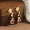 ¡Las Granadas Son Rojas! Pinzas para Orejas Retro Ancora Rojo Granada para Otoño e Invierno sin Perforación con Diseño Único y Pendientes Lindos para Mujer