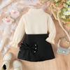 Traje de moda para niños de primavera y otoño europeo y americano de Amazon, traje para niños de cuello alto y manga larga con pantalones o falda irregulares