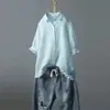 Camisa Fina de Algodão e Linho para Estudantes Femininas Estilo Coreano 2026 Verão Novo Manga Curta Cardigã de Manga Média Top com Botões
