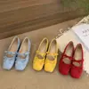 Recién llegado: Bailarinas con Cuña y Lazo para Mujer, Primavera/Verano 2026, Zapatos Mary Jane Rojos Estilo Francés