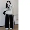 Pantalones de Chándal Rayados Negros Talla Grande para Mujer, Pantalones Finos de Pierna Recta y Pierna Ancha para Primavera y Verano, Joggers Casuales Sueltos con Tres Rayas