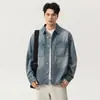 Roupas Masculinas Fengshe / Lançamento Primavera 2026 Camisa de Trabalho Lavada e Desgastada Jaqueta Jeans Casual Solta