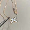 Colar Cruz Chaumet Madrepérola Branca Feminino Versão Alta Ouro V Ouro Rosa 18K Corrente de Clavícula Venda Direta de Fábrica Atacado Drop Shipping
