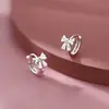 Pendientes de Clip para Oreja con Lazo de Plata S925 para Mujer, Estilo Coreano, Sencillos, Dulces, Frescos, Juveniles, Joyería de Oreja G2575