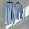 2026 Transfronterizo Amazon Conjunto de Camisa de Algodón y Lino Retro Talla Grande Pantalones Largos Sueltos de Cintura Alta Conjunto de Dos Piezas para Mujer