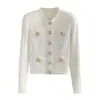 Cardigan de Tricô Bajia 26 Novo Estilo Outono/Inverno Inspirado em Chanel com Fivela de Metal, Estilo Elegante de Socialite e Design de Bolso Duplo para Mulheres