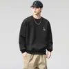 Moletom com gola redonda estampado estilo americano para homens, tendência de outono, casual jovem, solto, manga longa, blusa base pesada para vestir por cima