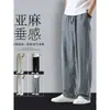 Pantalones de algodón y lino estilo chino para hombre, finos de verano, lino, pierna recta holgada, buena caída, transpirables, pantalones de pierna ancha, talla grande, casual