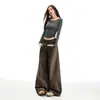 Jeans Laranja Infantil # Cáqui Casual de Perna Larga para Mulheres, Caimento Solto, Emagrecedor, Cobre o Quadril, Estilo Preguiçoso, Versátil, Calça Popular de Comprimento Total.