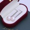 Perla de agua dulce 10-11mm cuenta blanca es redonda sutil ocio ligero plata S925 aretes largos aretes Los usa la Diosa