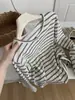 Cárdigan negro a rayas estilo coreano para mujer, algodón relajado con tacto a lino, camiseta de manga larga con cuello redondo, chaqueta de otoño para mujeres petite